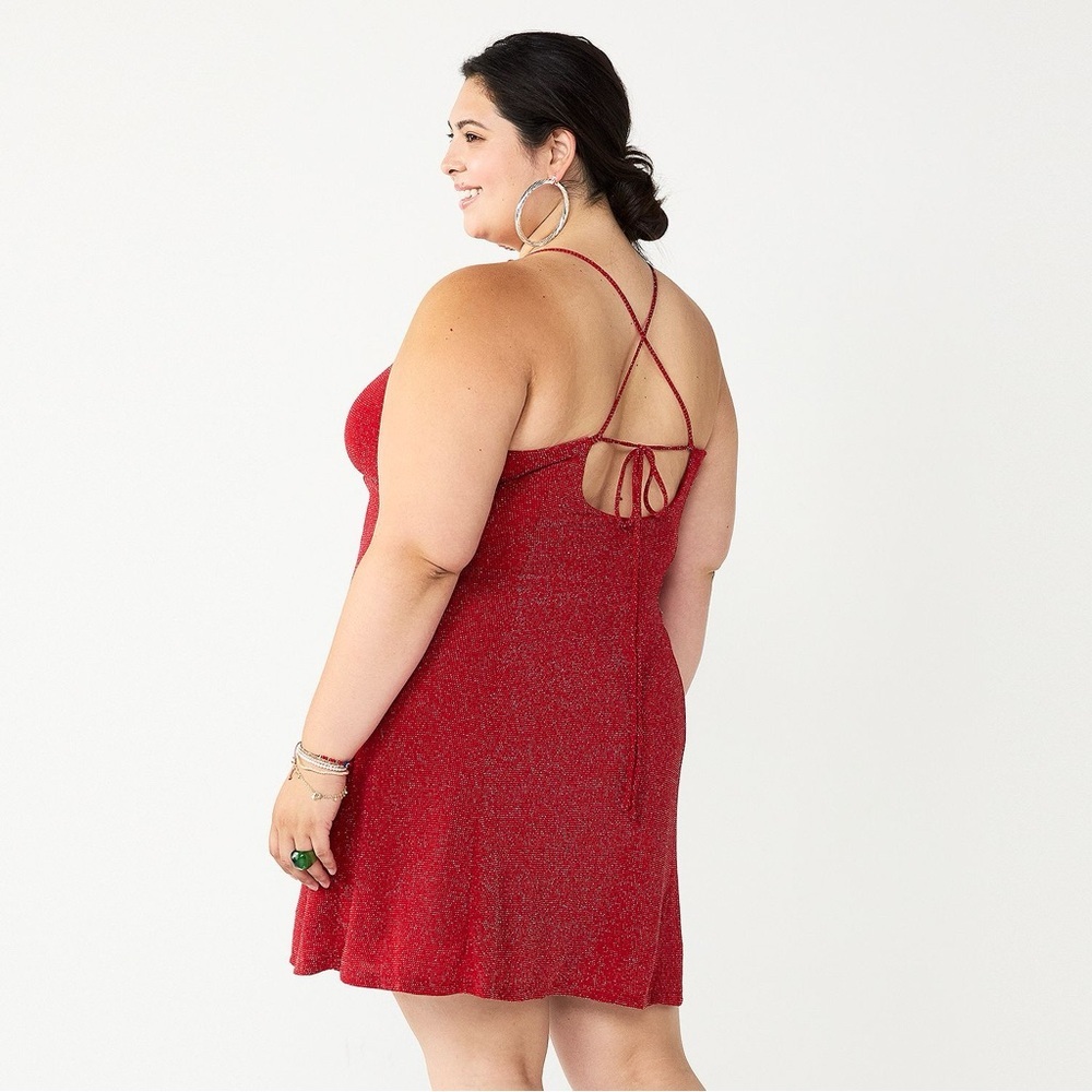 NWT SO Shimmer Red Halter Lace Up Fit & Flare Dress L #169